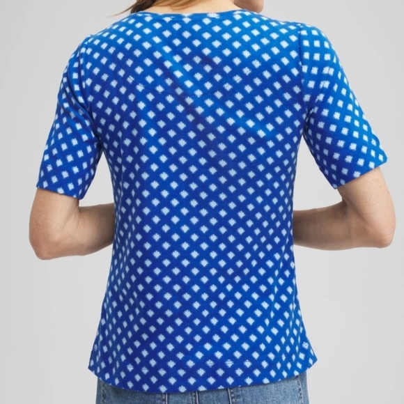 Chico's Cool Check Everyday  Blue and White Tee Size Mediun NwT. - Picture 2 of 9